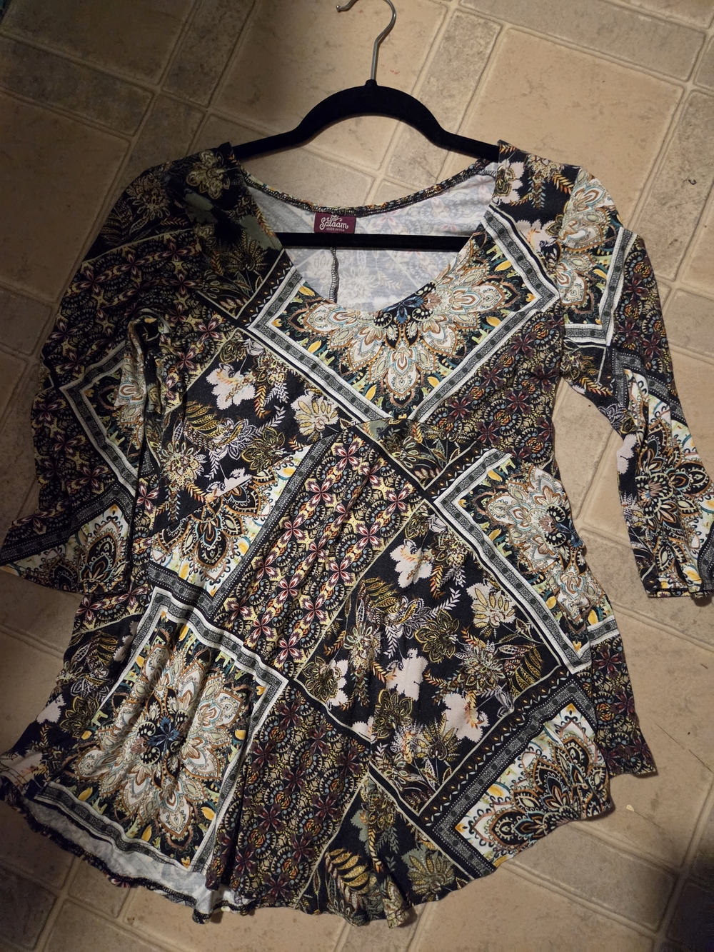Sakura Black Multi Patchwork V-Neck Tunic